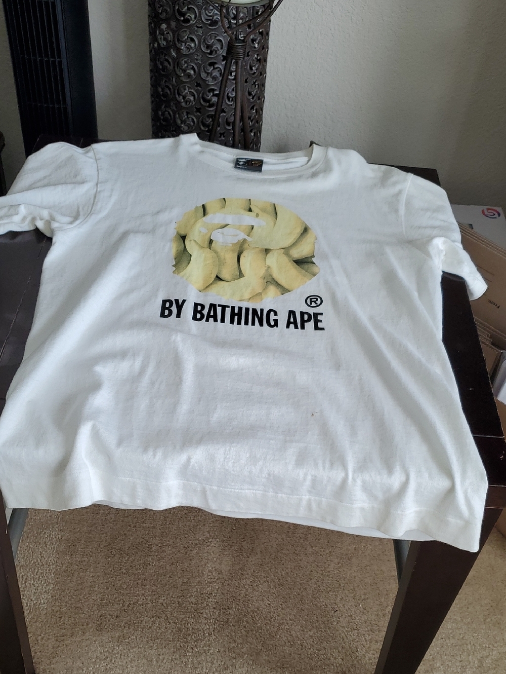 Bape White Short Sleeve Tee with Yellow Banana Ape Head Graphic